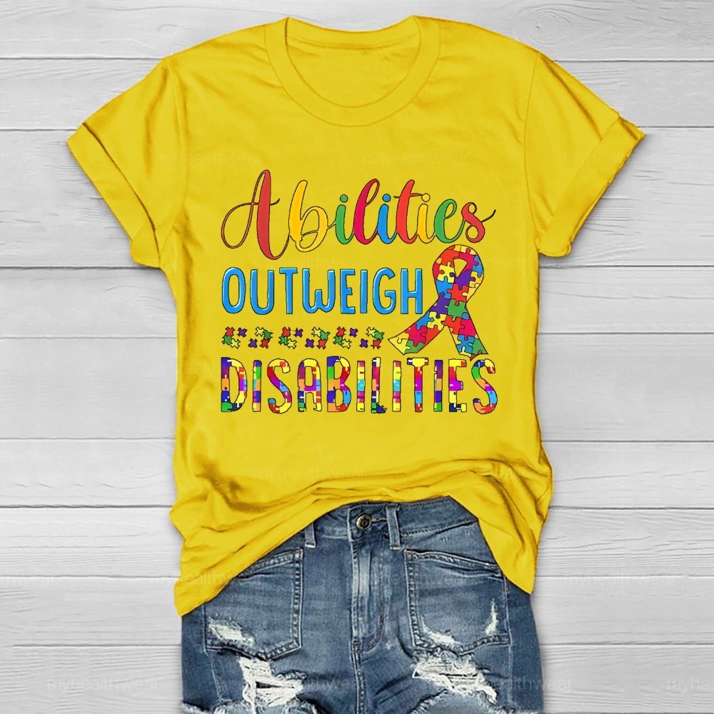 Abilities Outweigh Disabilities Puzzle Ribbon Healthwear T-shirt