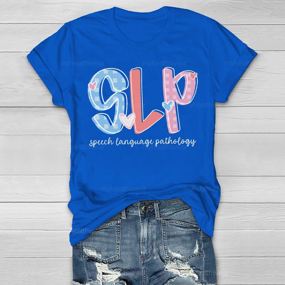 SLP Speech Language Pathologist Love Checkered Healthwear T-shirt