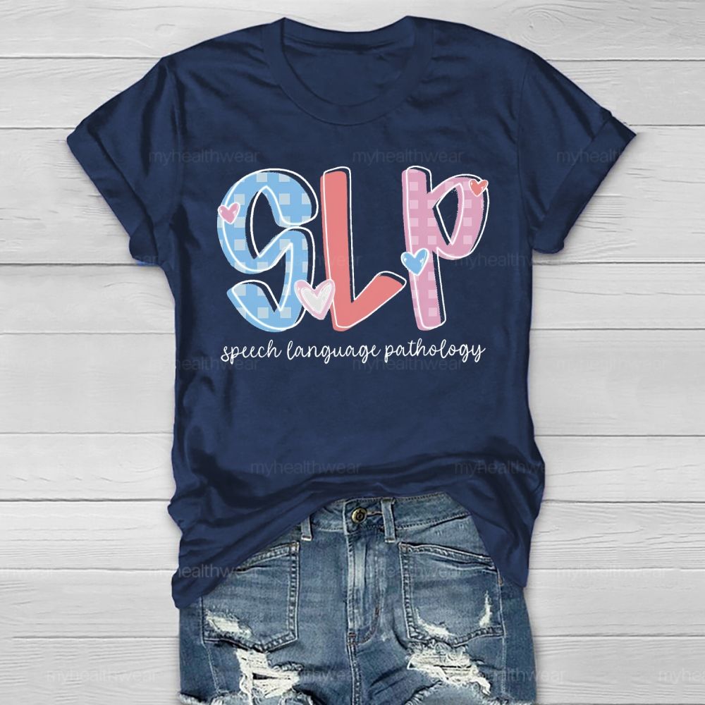 SLP Speech Language Pathologist Love Checkered Healthwear T-shirt