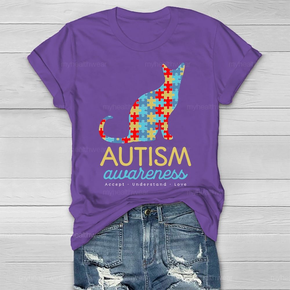 Autism Awareness Puzzle Piece Cat Healthwear T-shirt