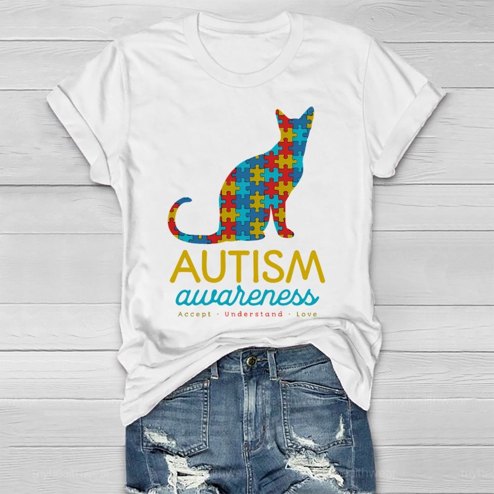 Autism Awareness Puzzle Piece Cat Healthwear T-shirt