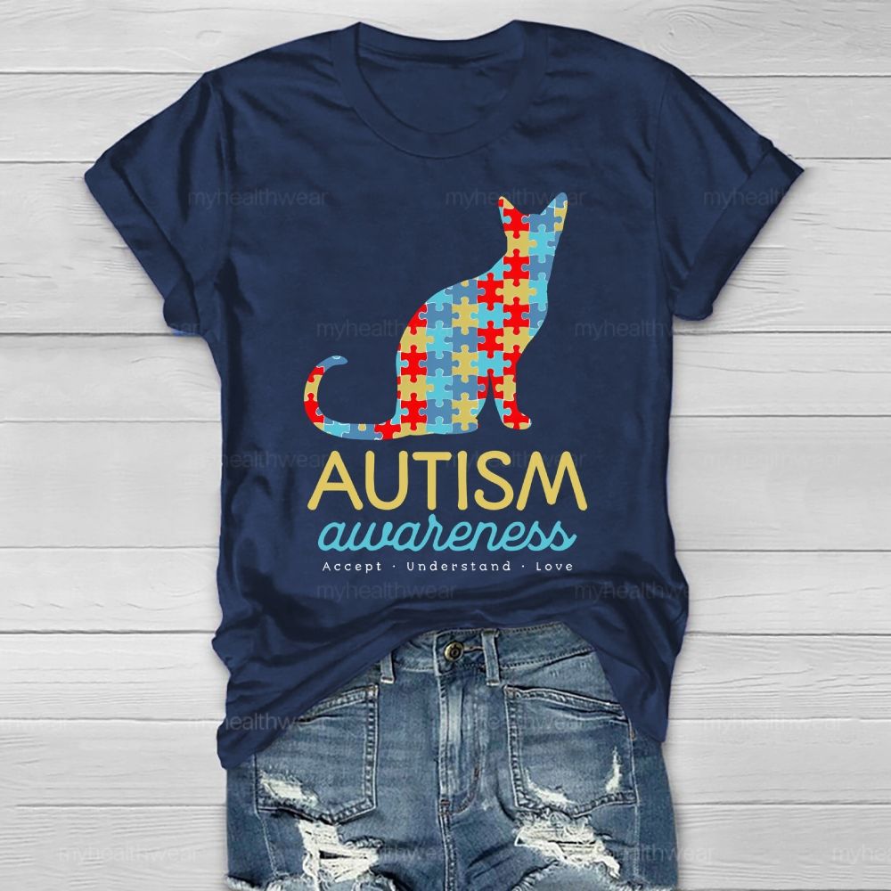 Autism Awareness Puzzle Piece Cat Healthwear T-shirt