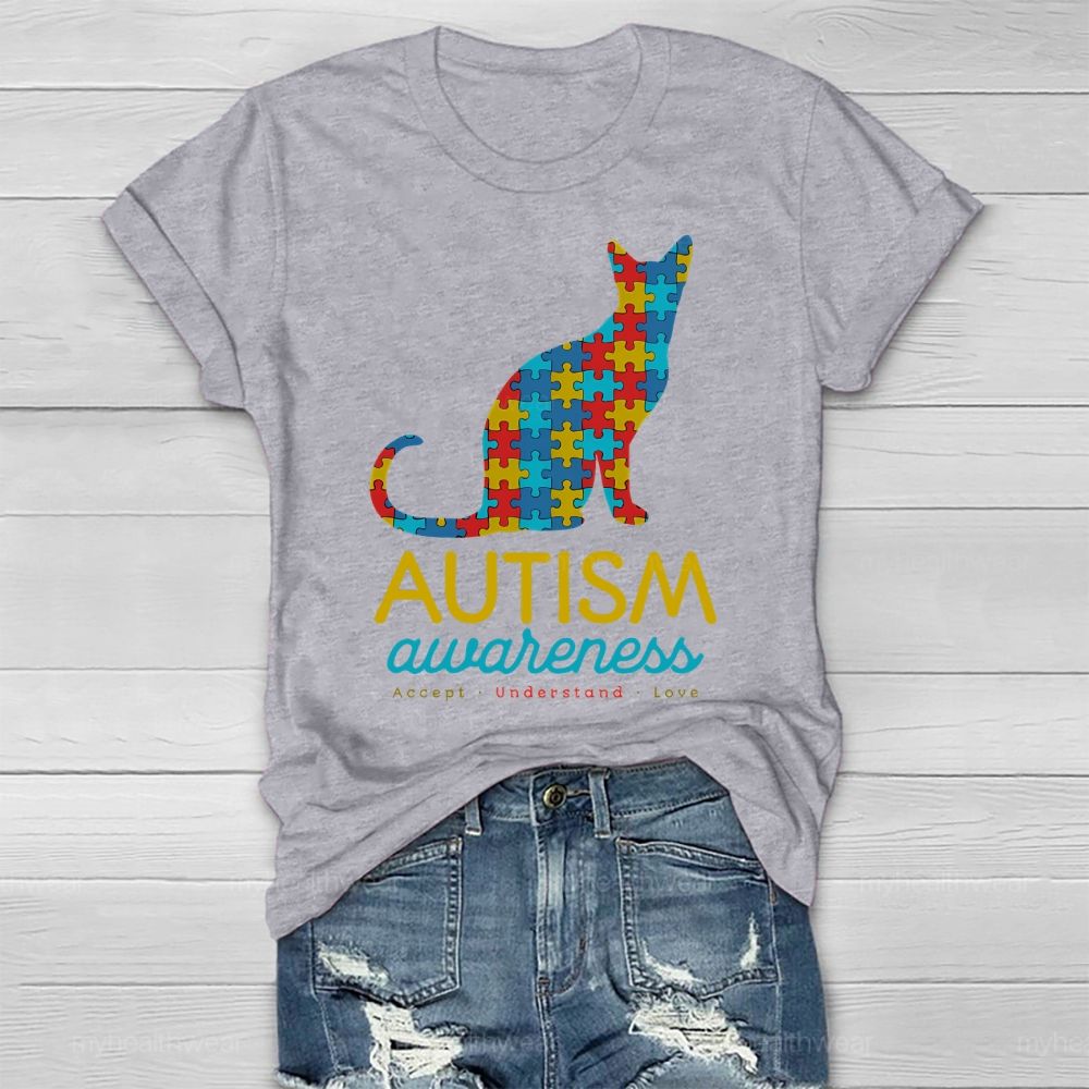 Autism Awareness Puzzle Piece Cat Healthwear T-shirt