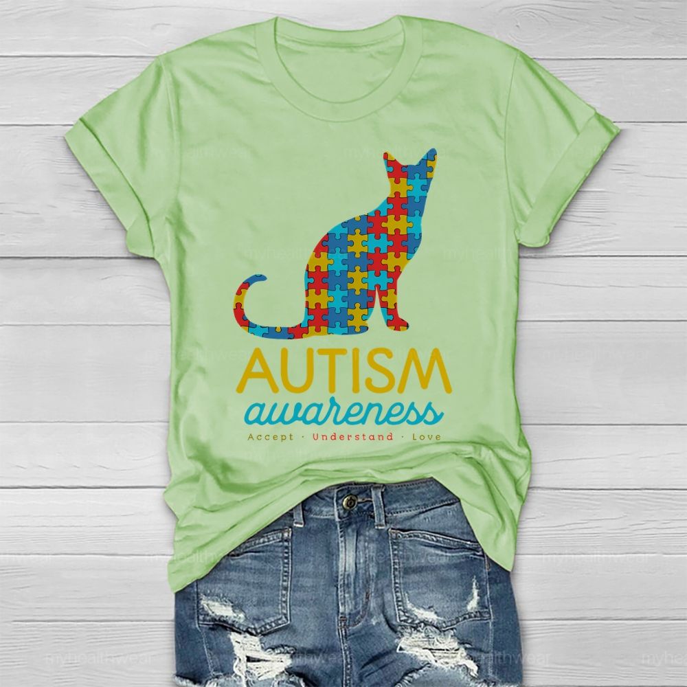 Autism Awareness Puzzle Piece Cat Healthwear T-shirt
