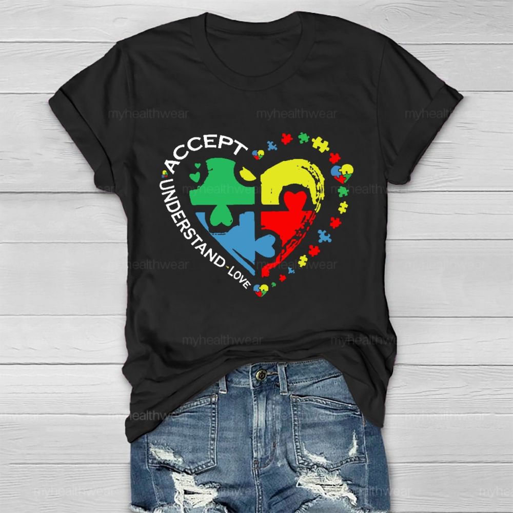 Accept Understand Love Puzzle Autism Graphic Healthwear T-shirt