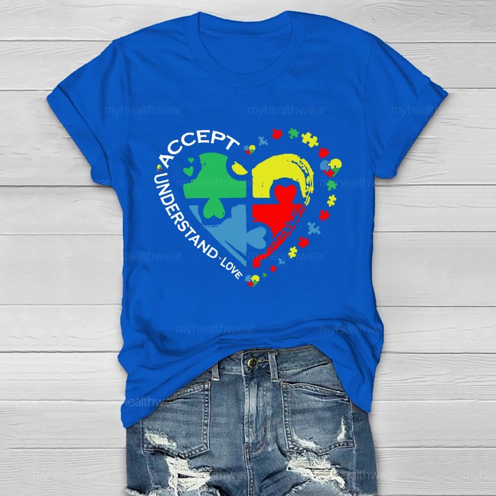 Accept Understand Love Puzzle Autism Graphic Healthwear T-shirt