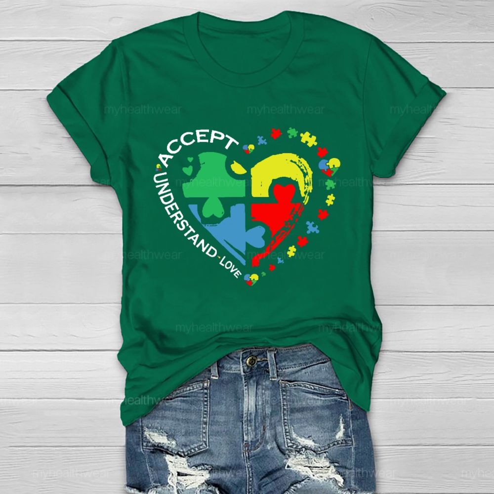 Accept Understand Love Puzzle Autism Graphic Healthwear T-shirt