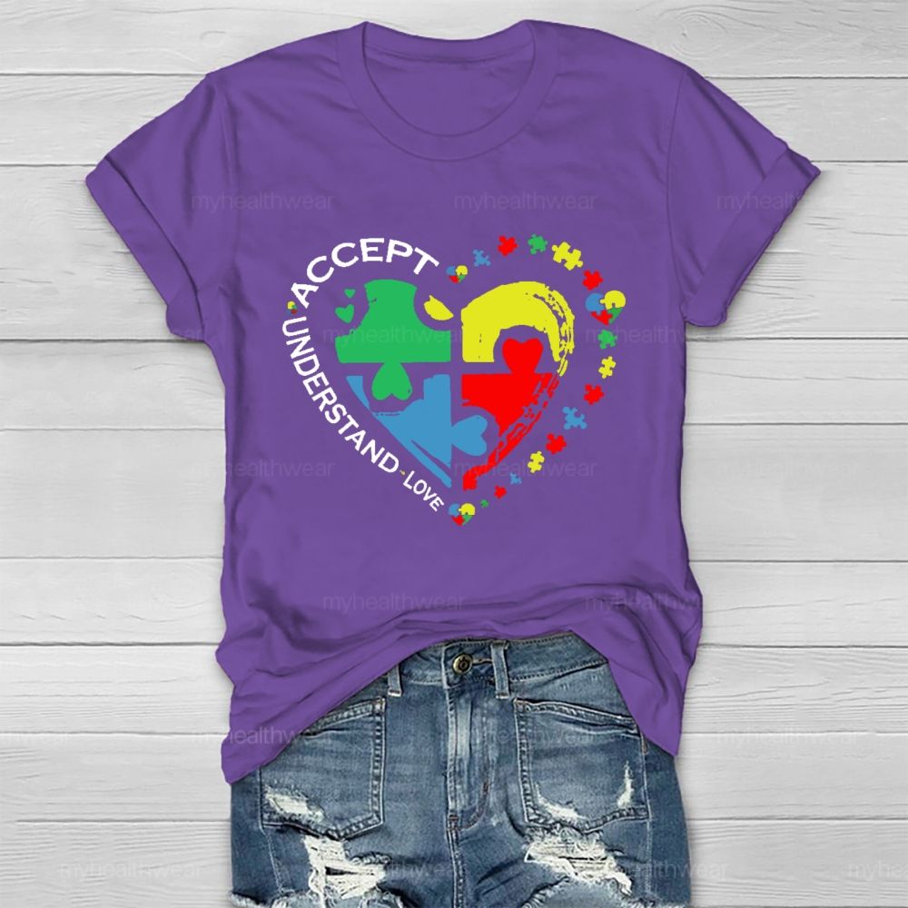 Accept Understand Love Puzzle Autism Graphic Healthwear T-shirt