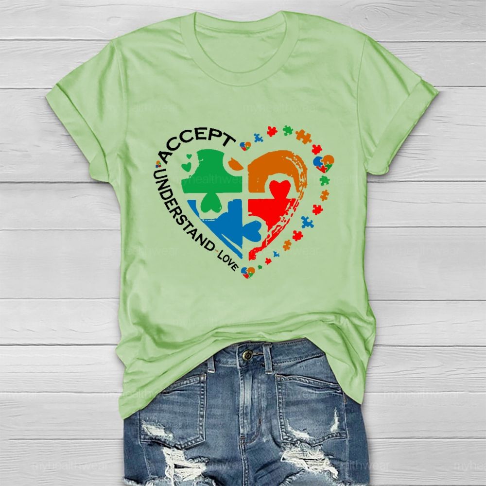 Accept Understand Love Puzzle Autism Graphic Healthwear T-shirt