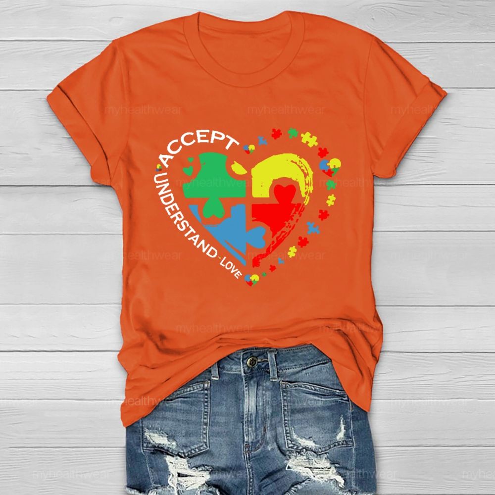 Accept Understand Love Puzzle Autism Graphic Healthwear T-shirt