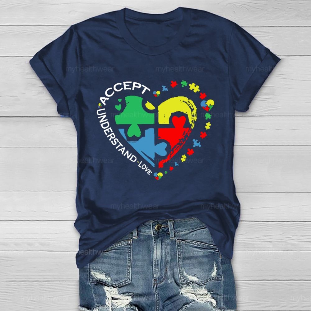 Accept Understand Love Puzzle Autism Graphic Healthwear T-shirt
