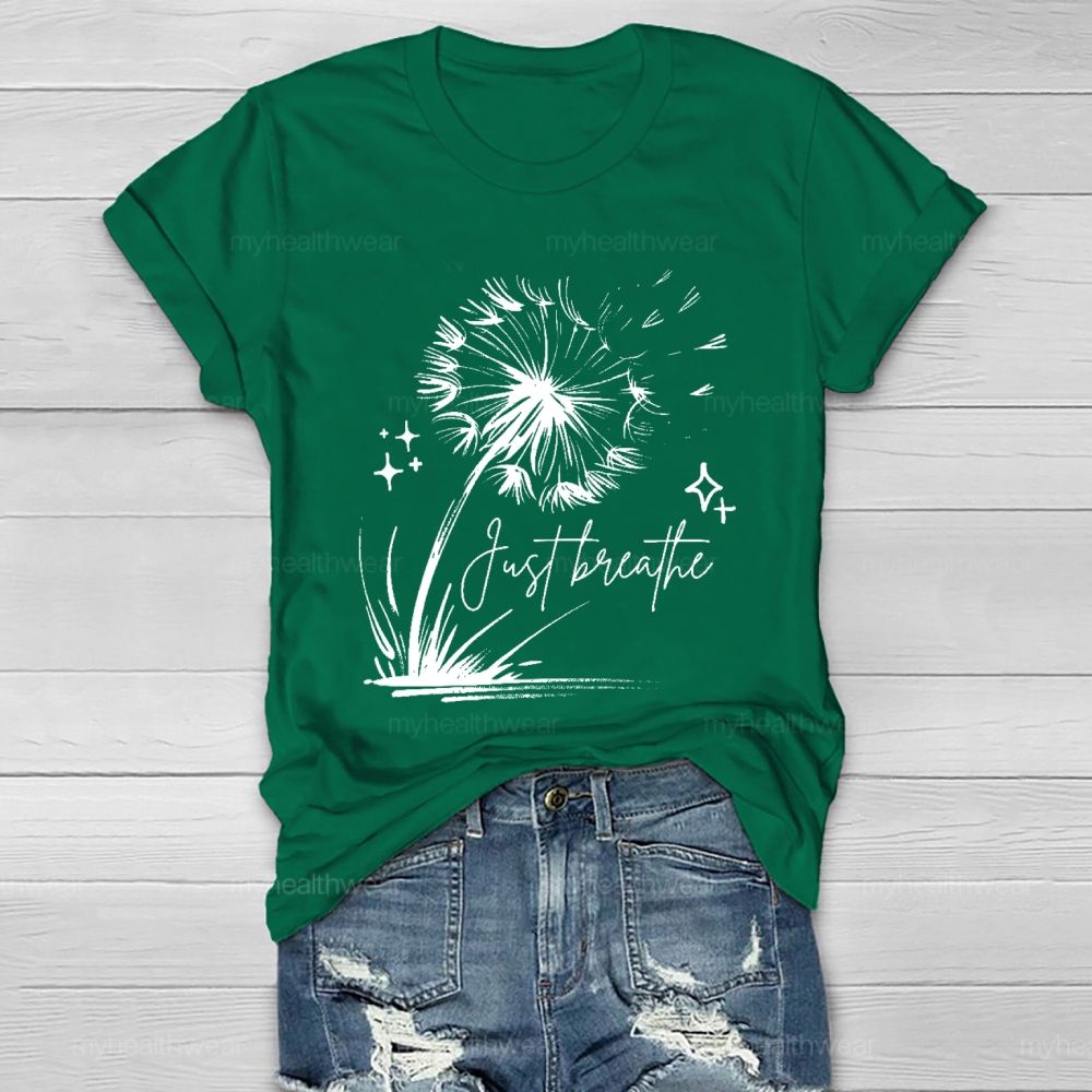 Just Breathe Dandelion Graphic Healthwear T-shirt