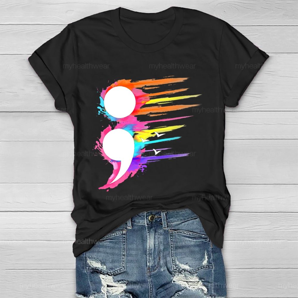 Colorful Semicolon Graphics Healthwear T-shirt