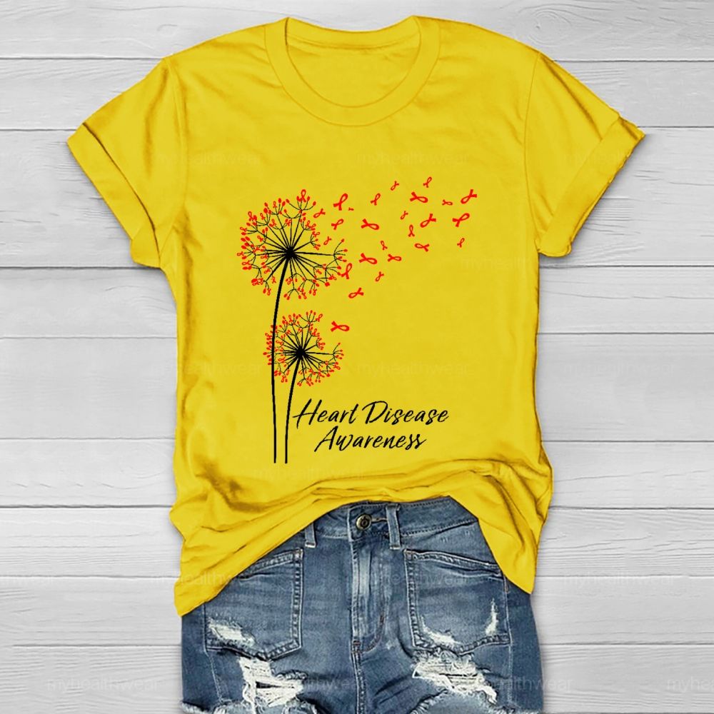 Heart Disease Awareness Dandelion Red Ribbon Healthwear T-shirt