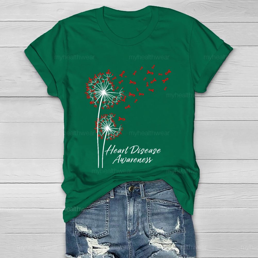 Heart Disease Awareness Dandelion Red Ribbon Healthwear T-shirt