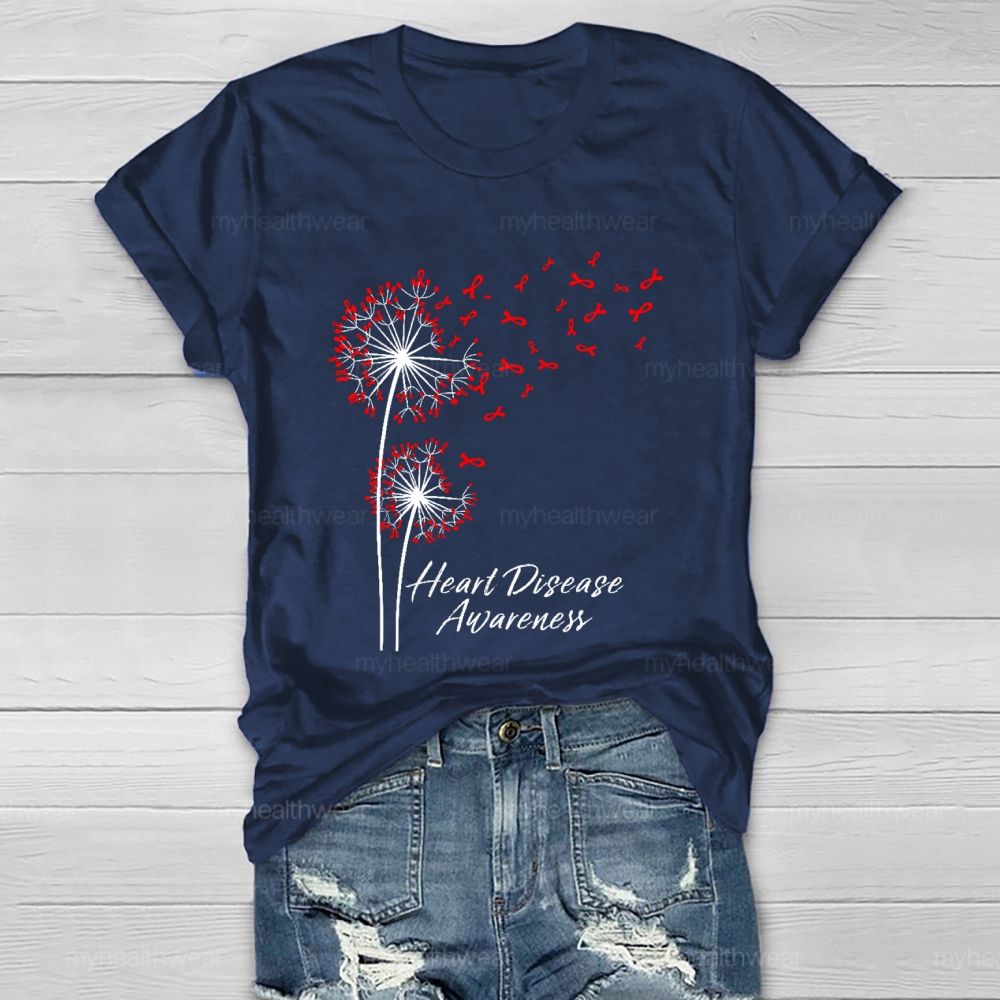 Heart Disease Awareness Dandelion Red Ribbon Healthwear T-shirt