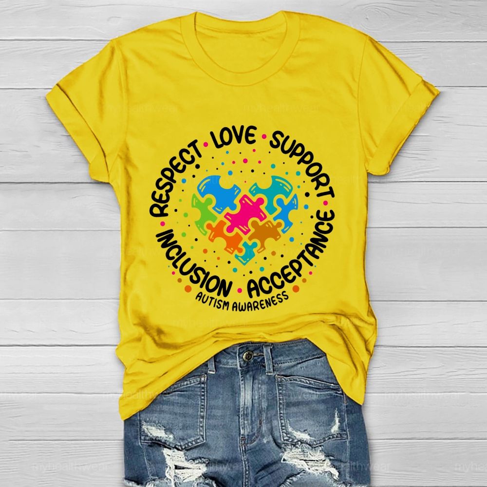 Respect Love Support Inclusion Acceptance Autism Awareness Graphic Healthwear T-shirt