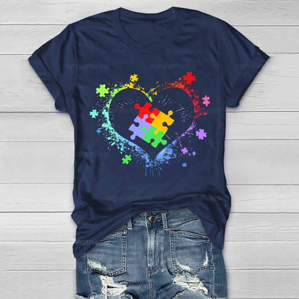 Autism Colorful Heart Puzzle Graphic Healthwear T-shirt