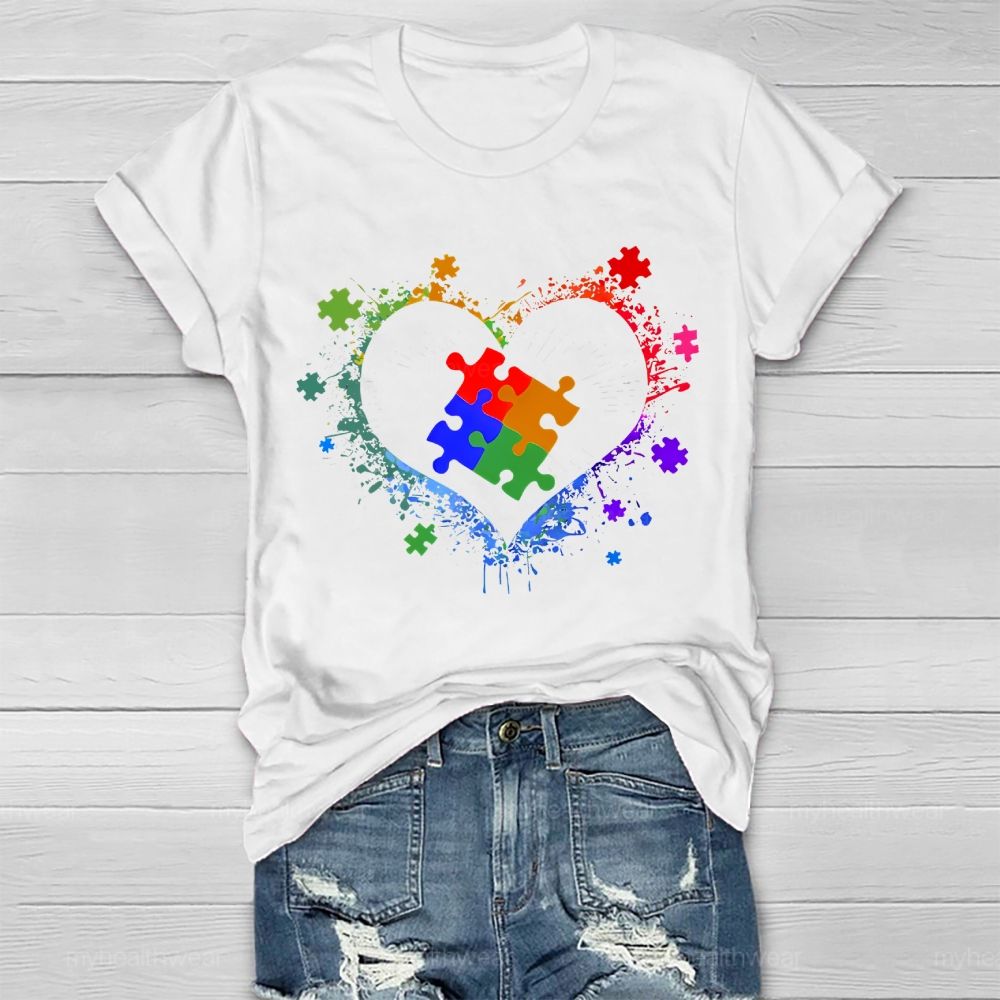 Autism Colorful Heart Puzzle Graphic Healthwear T-shirt
