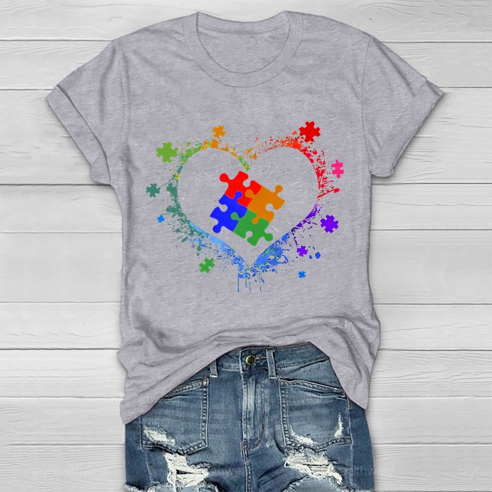 Autism Colorful Heart Puzzle Graphic Healthwear T-shirt