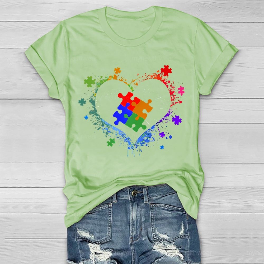Autism Colorful Heart Puzzle Graphic Healthwear T-shirt