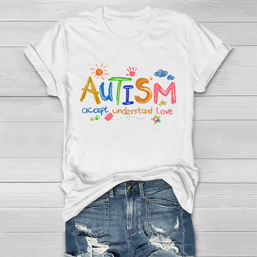Autism Accept Understand Love Cartoon Pattern Healthwear T-shirt