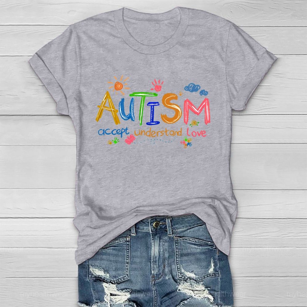 Autism Accept Understand Love Cartoon Pattern Healthwear T-shirt