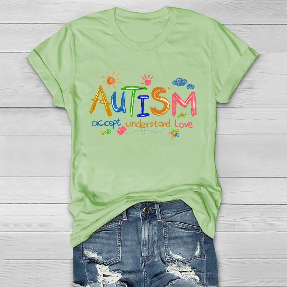 Autism Accept Understand Love Cartoon Pattern Healthwear T-shirt