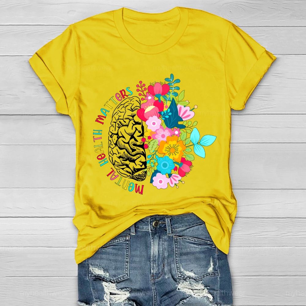 Mental Health Matters Brain Flower Graphic Healthwear T-shirt