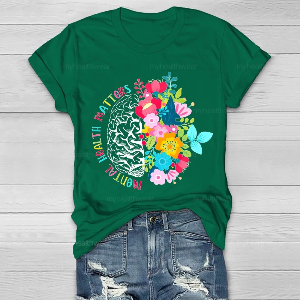 Mental Health Matters Brain Flower Graphic Healthwear T-shirt
