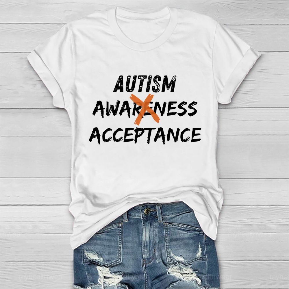Autism Awareness Acceptance Letters Graphic Healthwear T-shirt