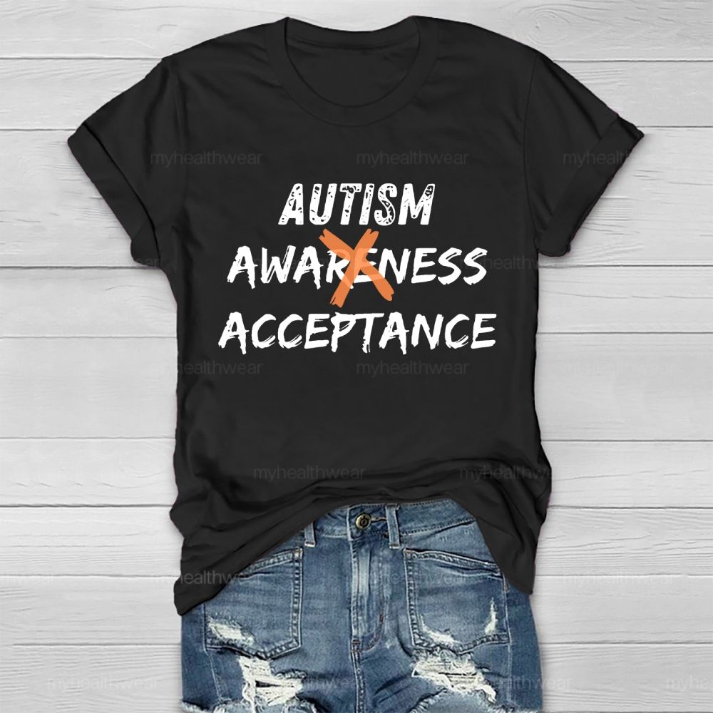 Autism Awareness Acceptance Letters Graphic Healthwear T-shirt