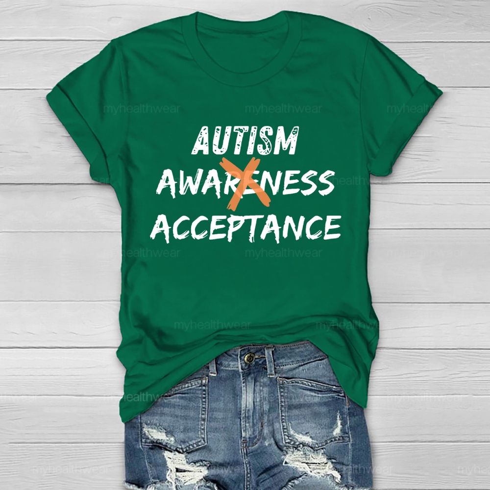 Autism Awareness Acceptance Letters Graphic Healthwear T-shirt