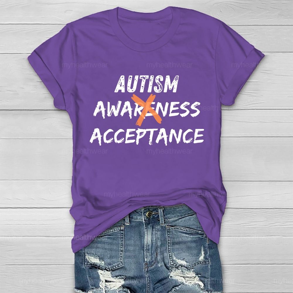 Autism Awareness Acceptance Letters Graphic Healthwear T-shirt