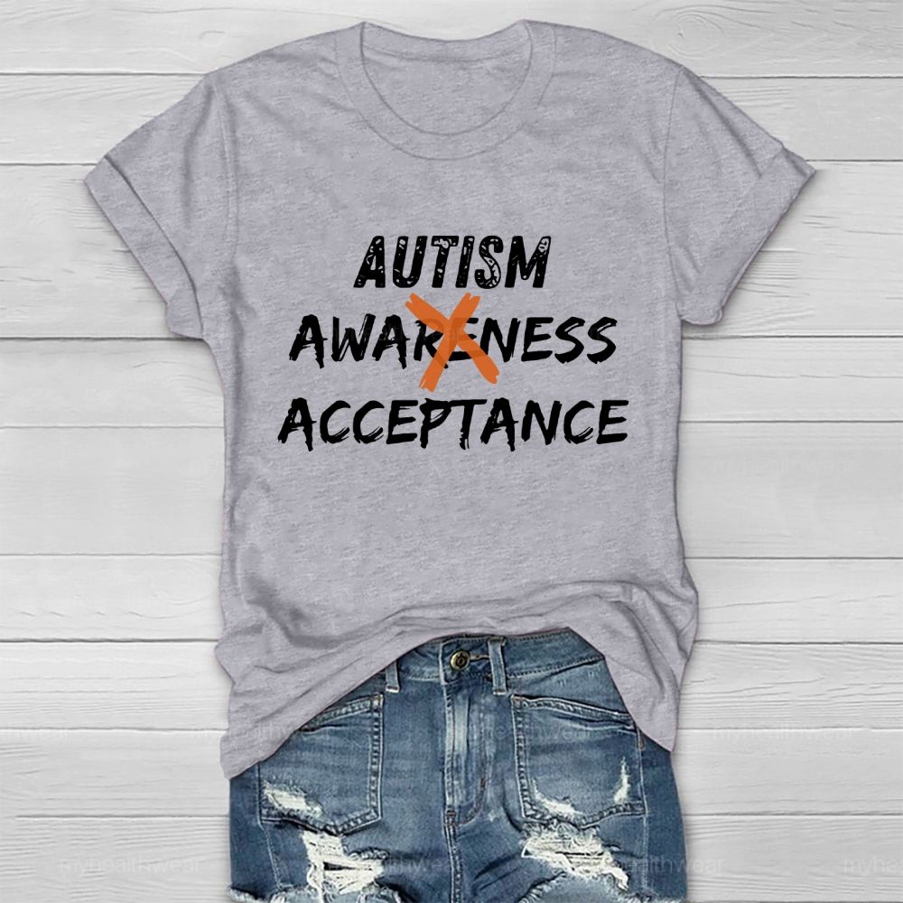 Autism Awareness Acceptance Letters Graphic Healthwear T-shirt