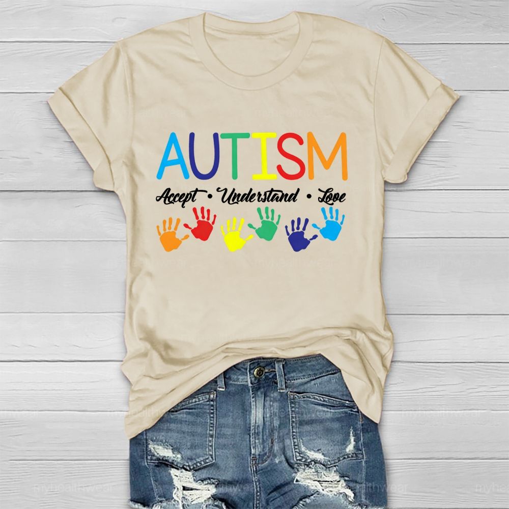 Autism Accept Understand Love Colorful Handprint Healthwear T-shirt
