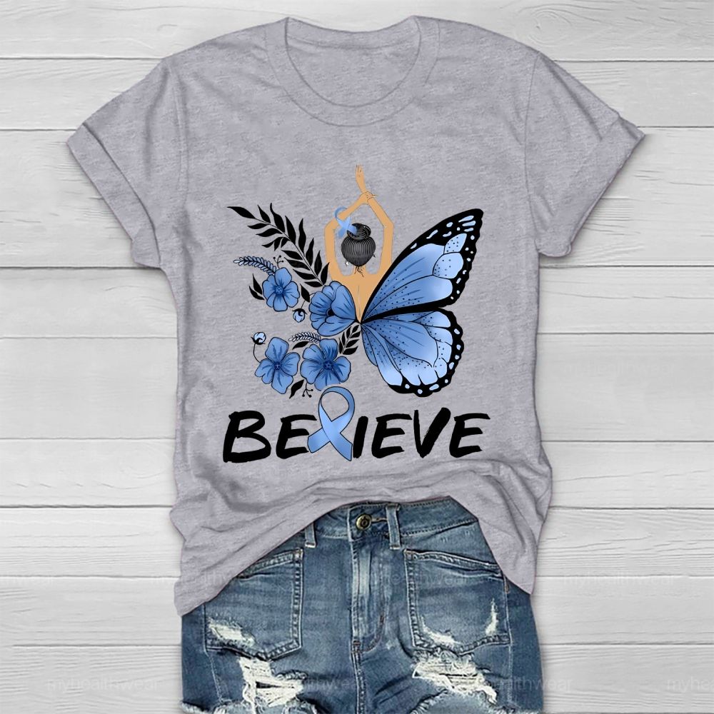 Believe Blue Ribbon Butterfly Healthwear T-shirt