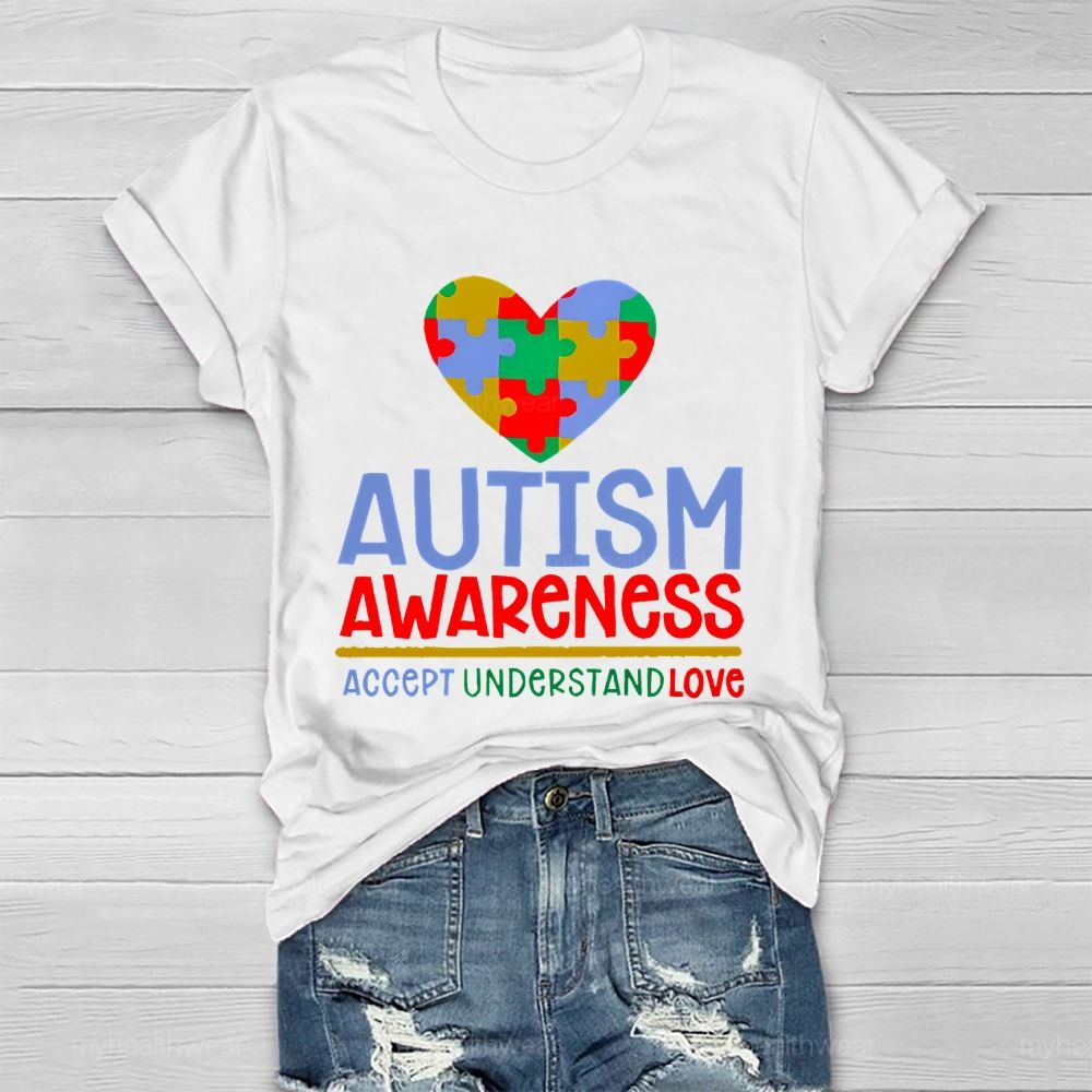 Autism Awareness Accept Understand Love Love Puzzle Shape Healthwear T-shirt