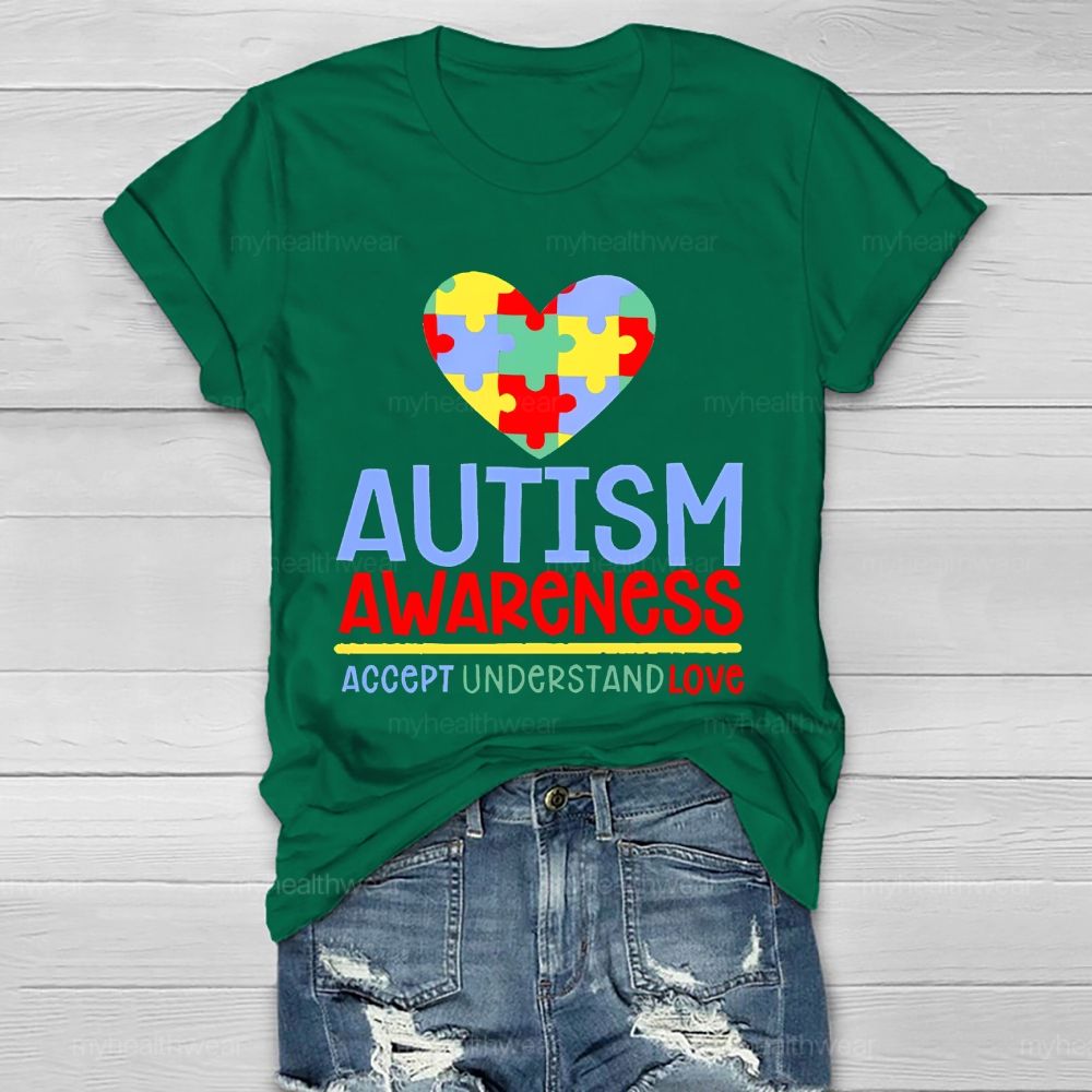 Autism Awareness Accept Understand Love Love Puzzle Shape Healthwear T-shirt