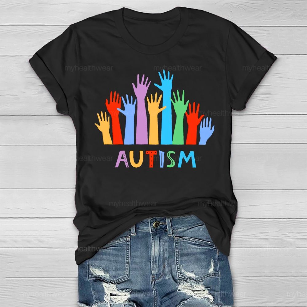 Autism Colorful Handprint Graphic Healthwear T-shirt