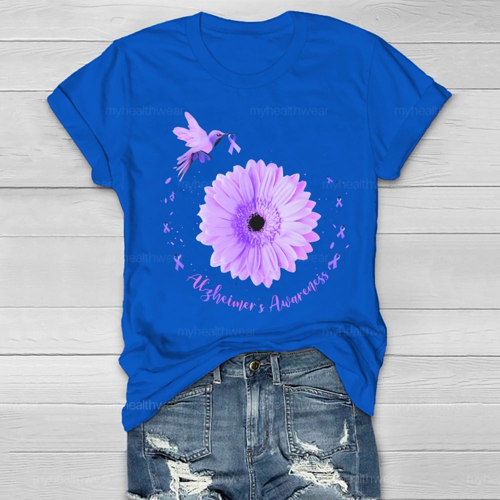 Alzheimer's Awareness Bird Daisy Healthwear T-shirt