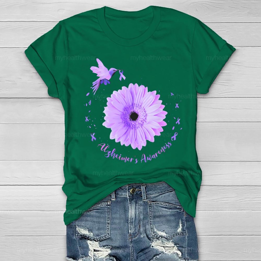 Alzheimer's Awareness Bird Daisy Healthwear T-shirt