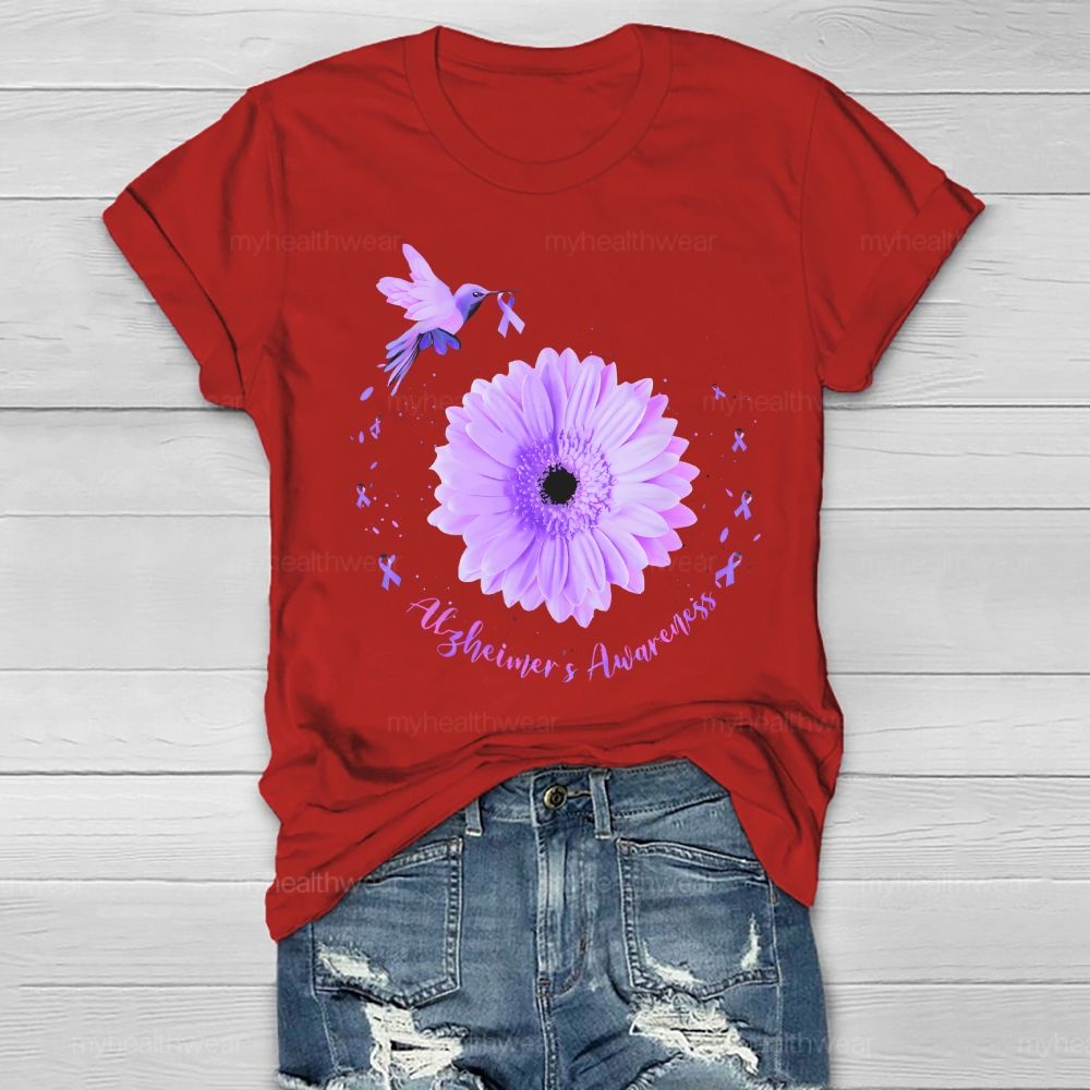 Alzheimer's Awareness Bird Daisy Healthwear T-shirt