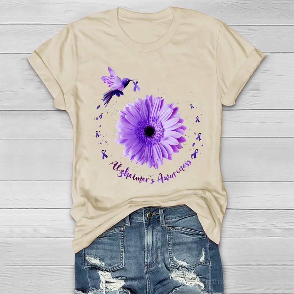 Alzheimer's Awareness Bird Daisy Healthwear T-shirt
