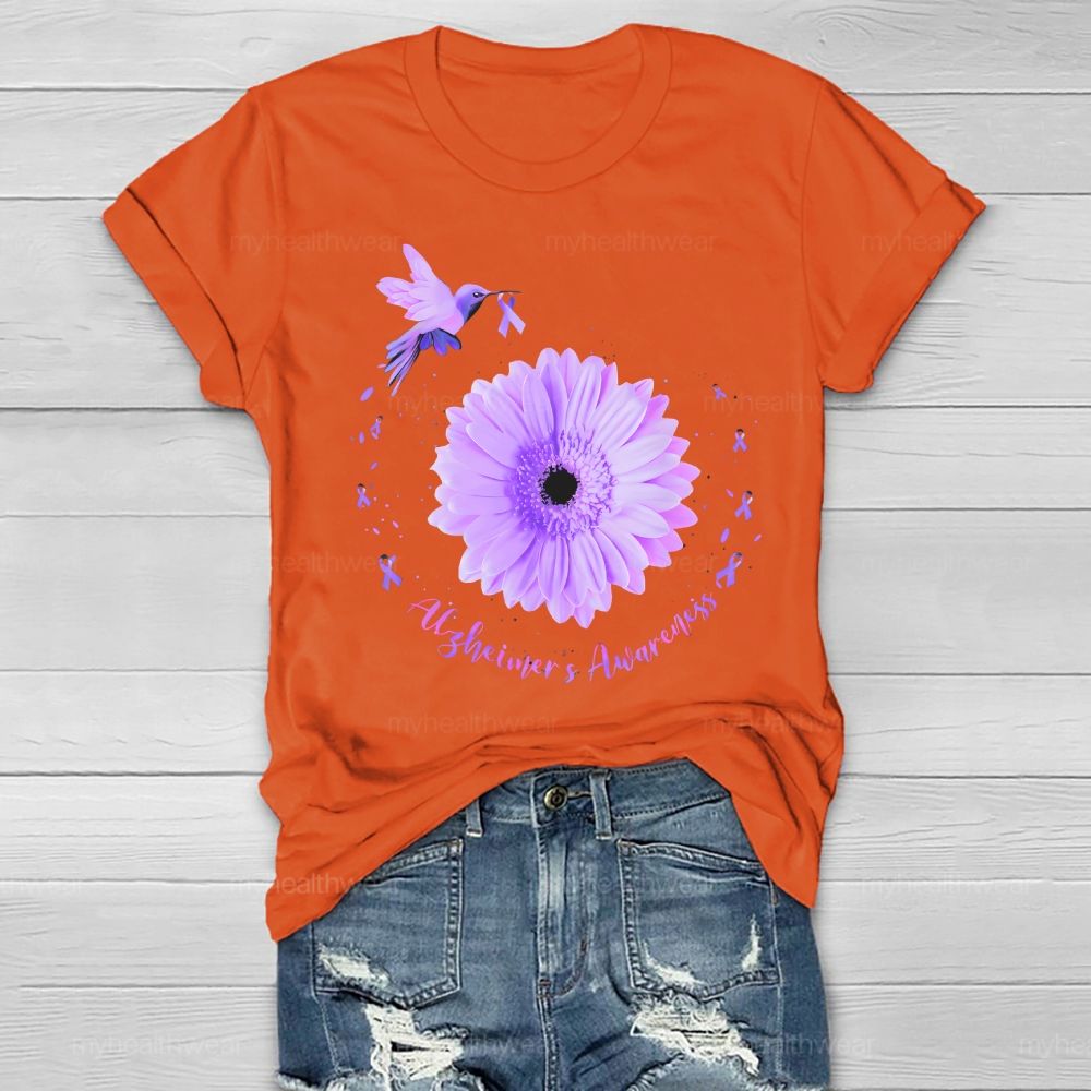 Alzheimer's Awareness Bird Daisy Healthwear T-shirt