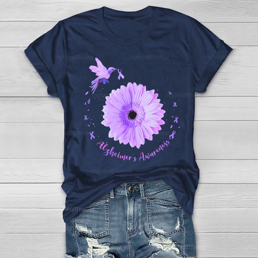Alzheimer's Awareness Bird Daisy Healthwear T-shirt