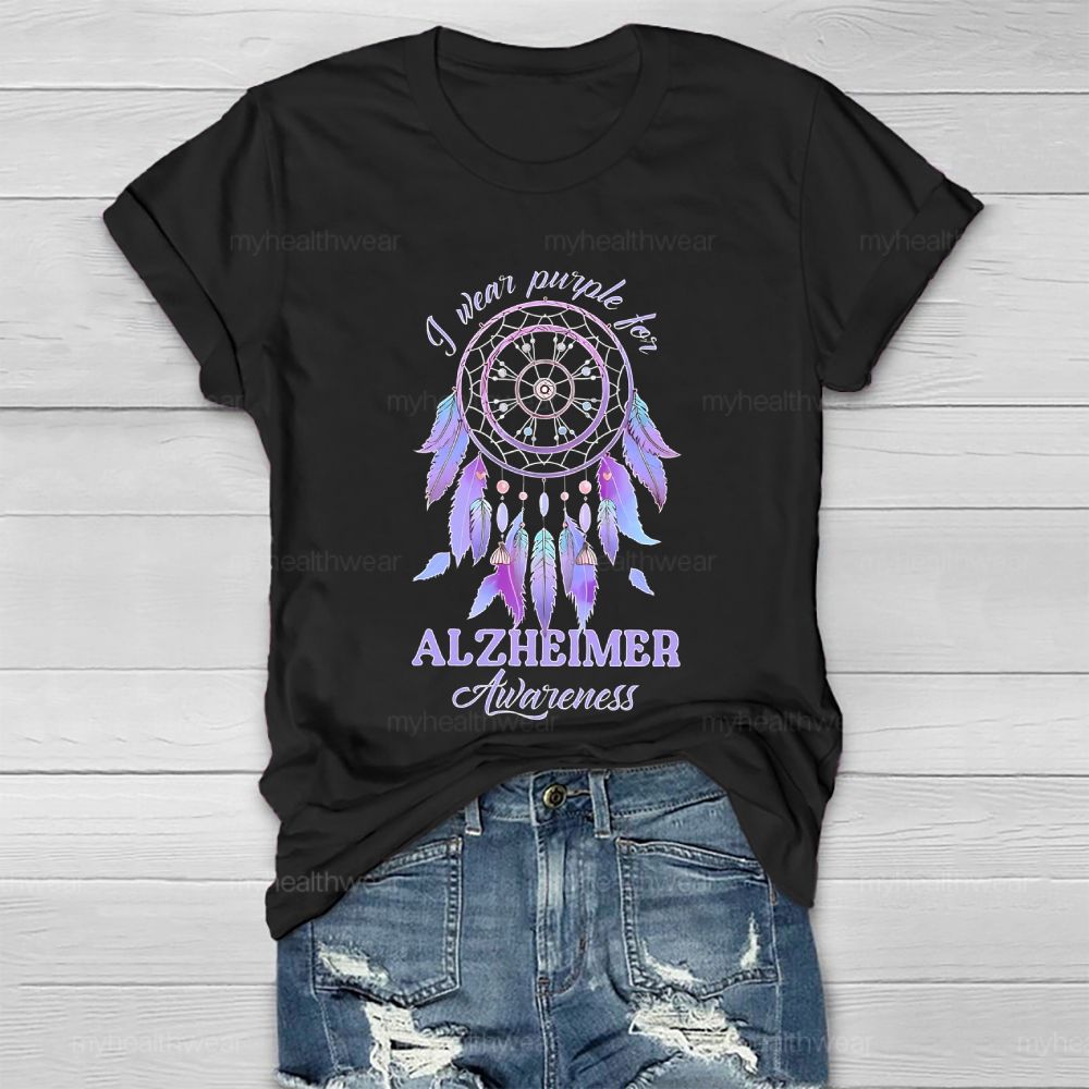 I Wear Purple For Alzheimer Awareness Dreamcatcher Healthwear T-shirt