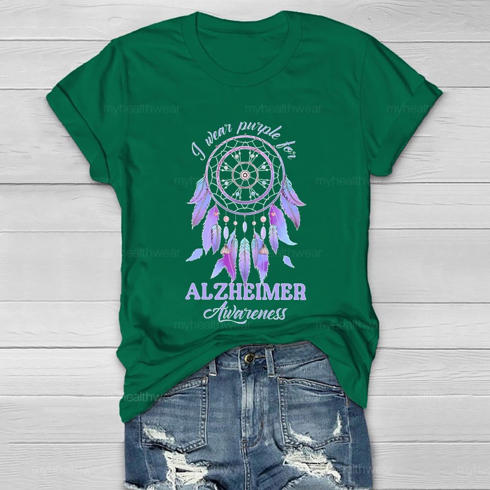 I Wear Purple For Alzheimer Awareness Dreamcatcher Healthwear T-shirt
