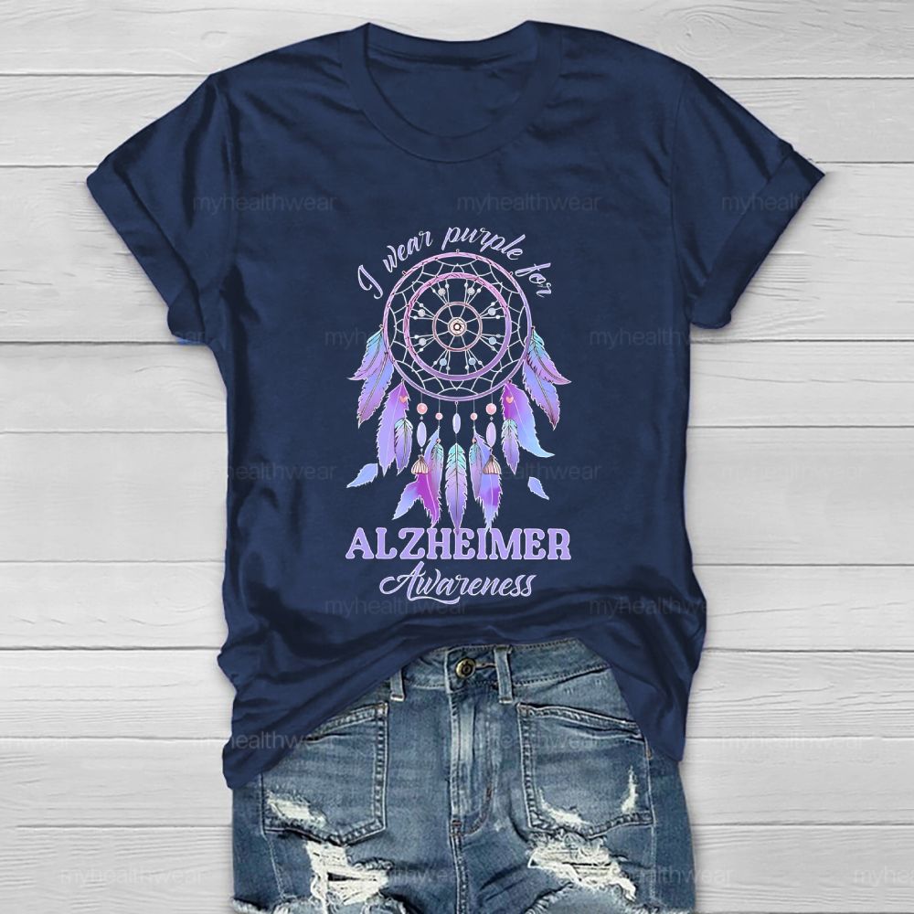 I Wear Purple For Alzheimer Awareness Dreamcatcher Healthwear T-shirt