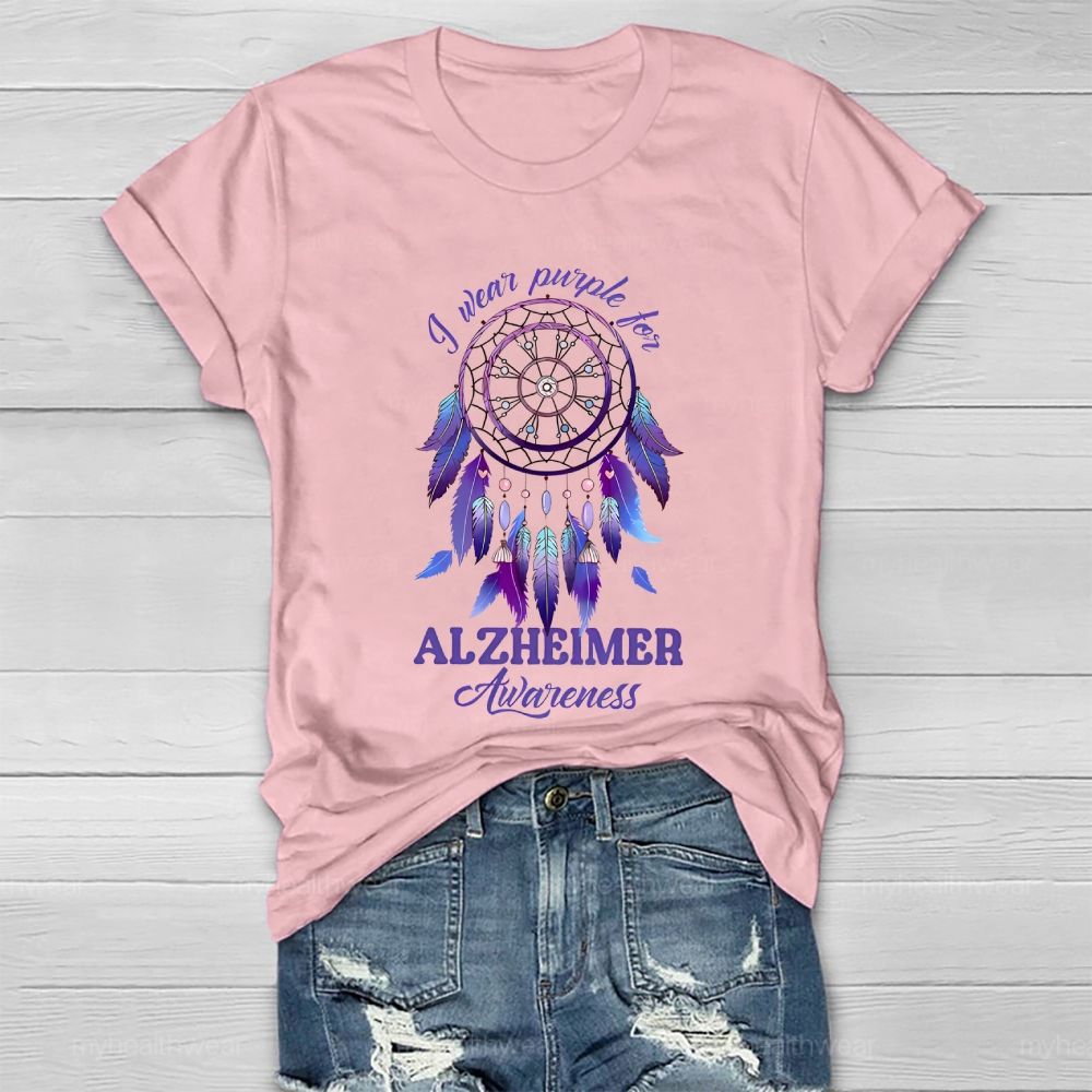 I Wear Purple For Alzheimer Awareness Dreamcatcher Healthwear T-shirt